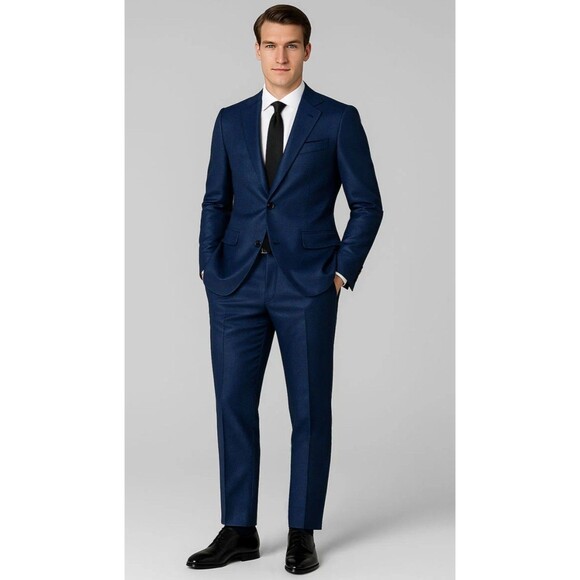 Studio Ferera Mens Slim Fit Navy Blue Suit 3pc Jacket 46R Trousers 40x26 NWT - Picture 1 of 14